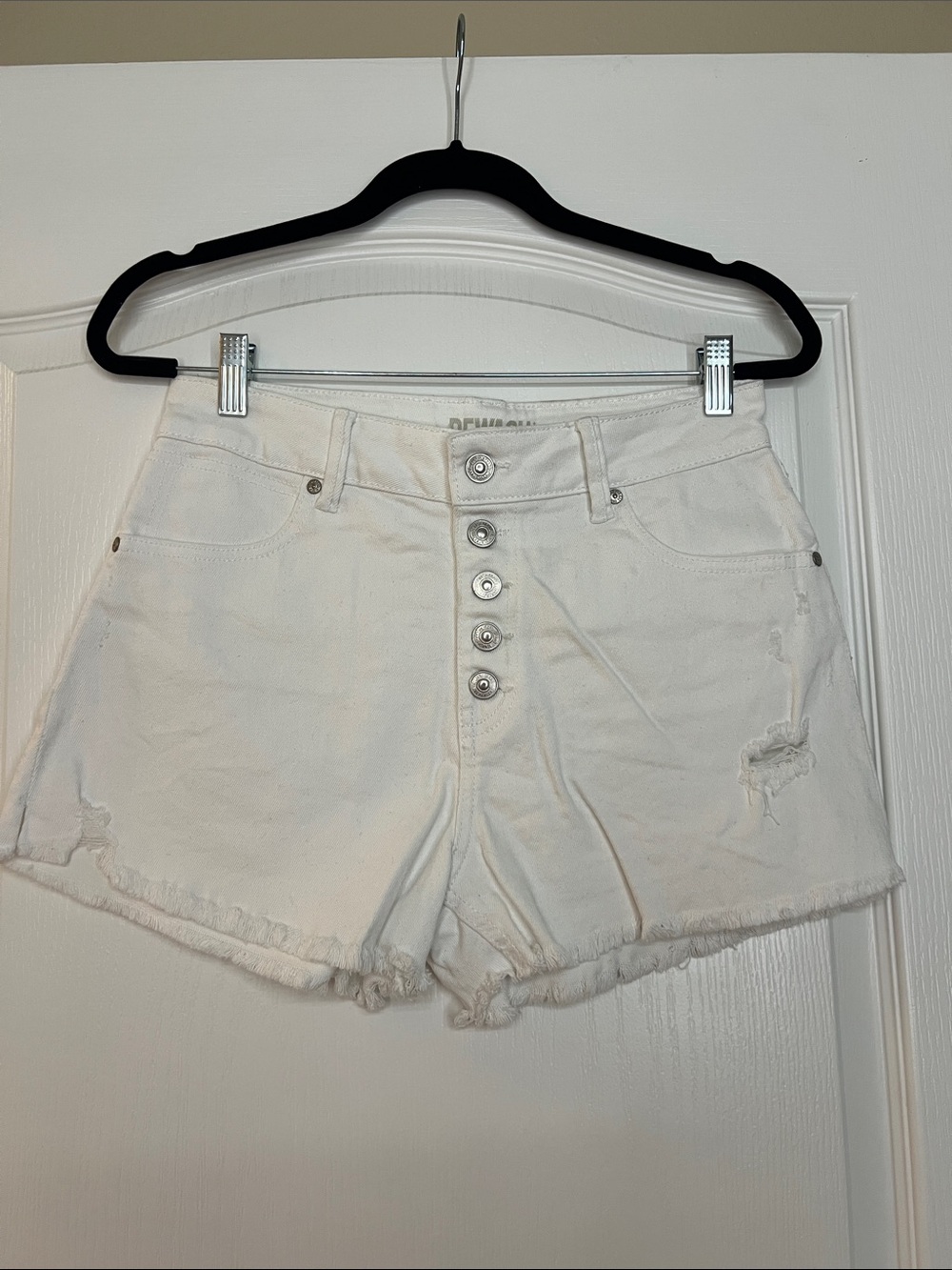 New York Rewash Brand High-Waist White Women's Denim Shorts with Button Fly